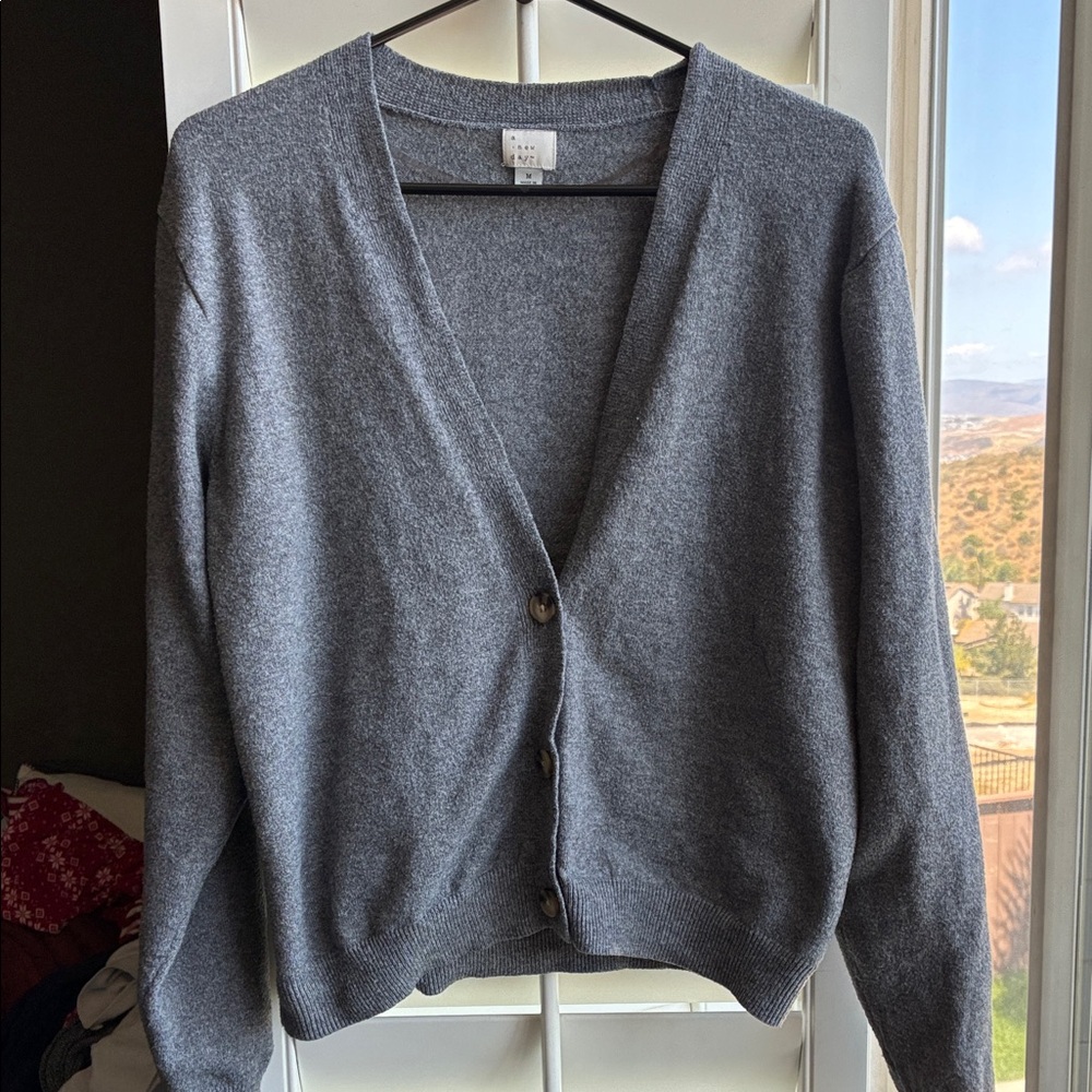 A New Day Charcoal Gray V-Neck Button Cardigan
